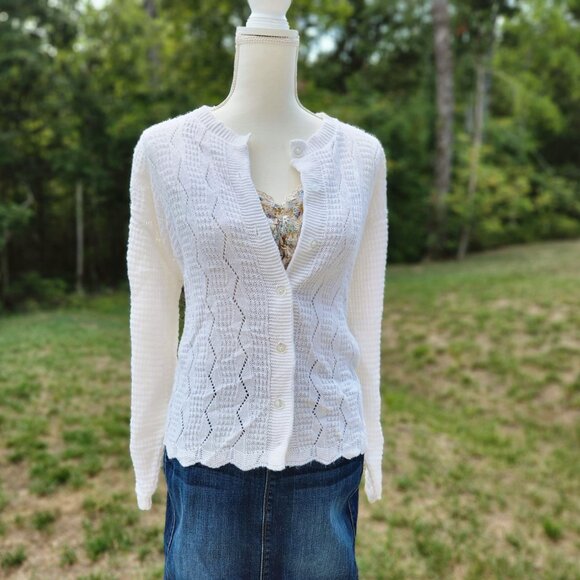 Vintage Sweaters - Authentic Vintage 90's Crochet Grandma cardigan white